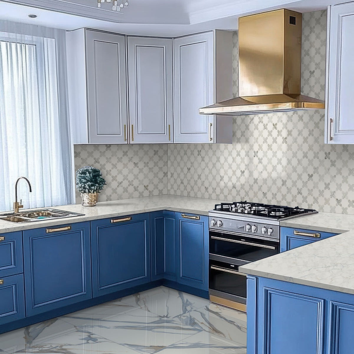 Valesia Azula porcelain tile installed in a kitchen setting, scene 4