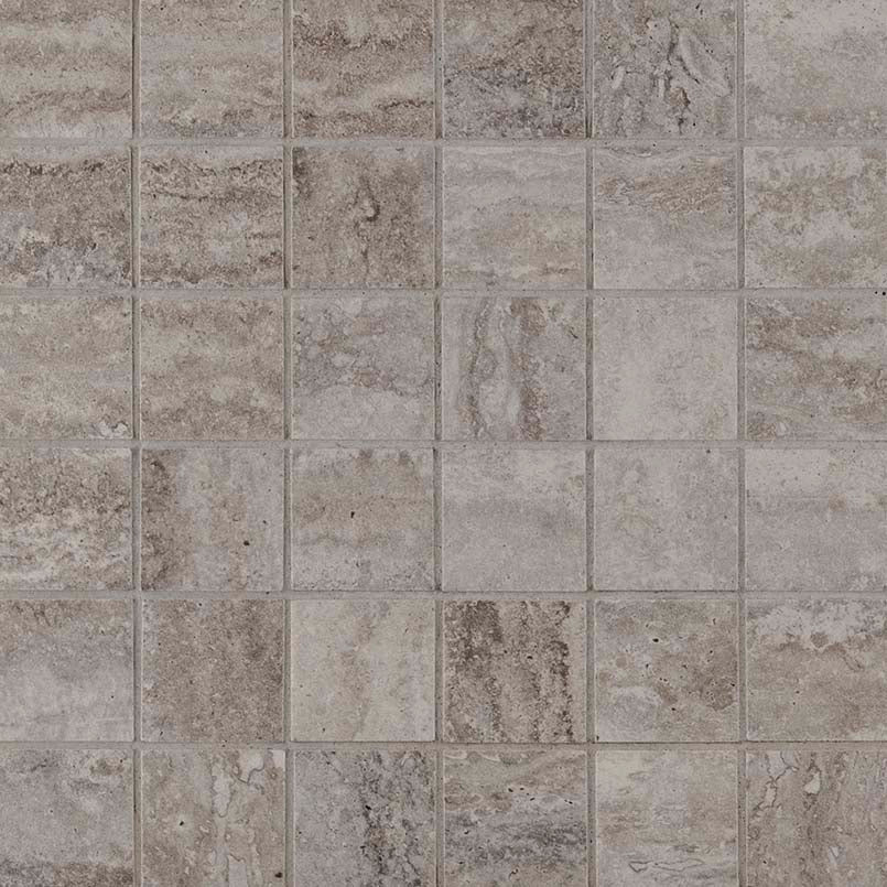 Veneto Gray 2x2 Porcelain Mosaic in matte finish, close up sheet view