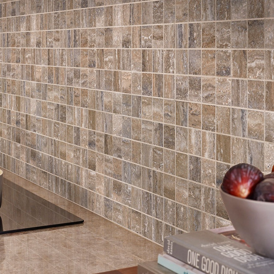 Veneto Noce 2x2 Porcelain Mosaic installed in a finished room