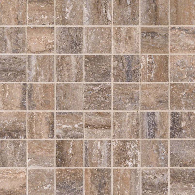 Veneto Noce 2x2 Porcelain Mosaic in matte finish, close up sheet view