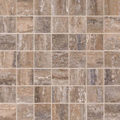 Veneto Noce 2x2 Porcelain Mosaic in matte finish, close up sheet view