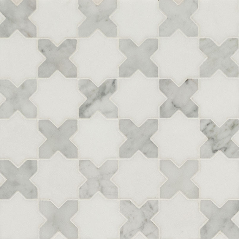 Vera Anne Pattern Marble Mosaic in polished finish, close up sheet view