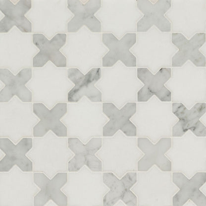 Vera Anne Pattern Marble Mosaic in polished finish, close up sheet view