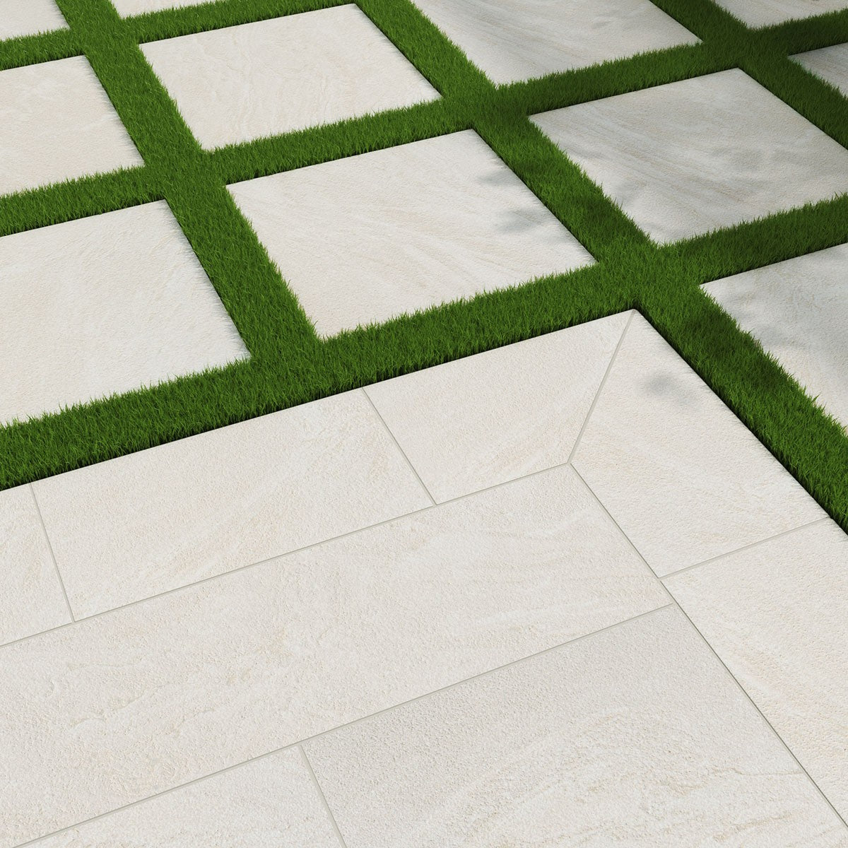 Vortexa Ivory Arterra Porcelain Pavers shown installed in a finished outdoor or living space