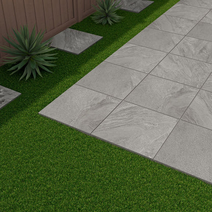 Vortexa Silver Arterra Porcelain Pavers shown installed in a finished outdoor or living space
