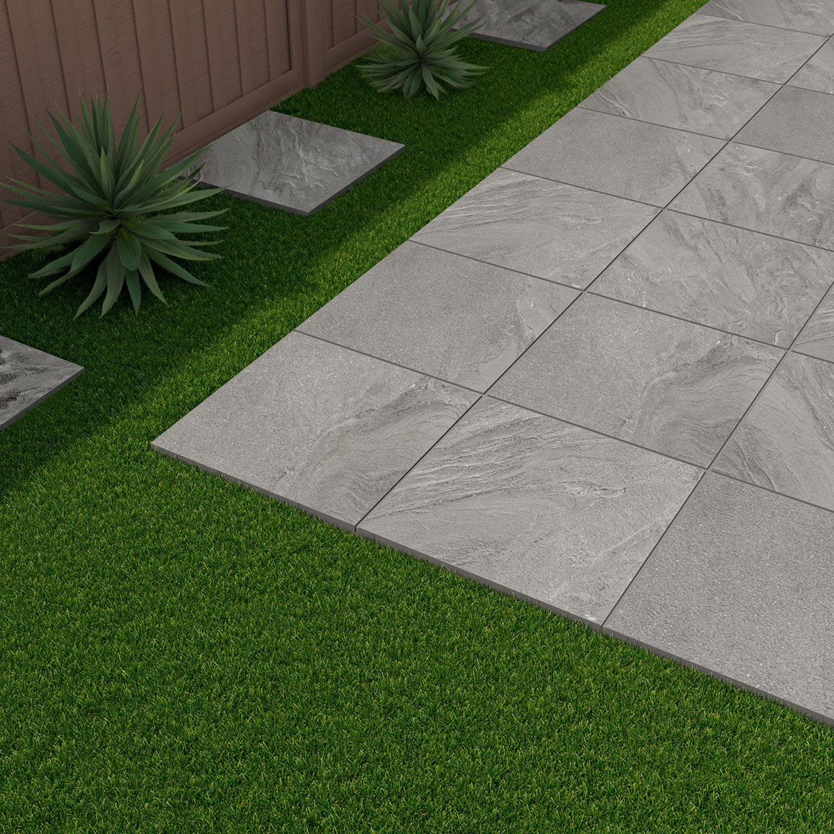 Vortexa Silver Arterra Porcelain Pool Coping shown installed in a finished outdoor or living space