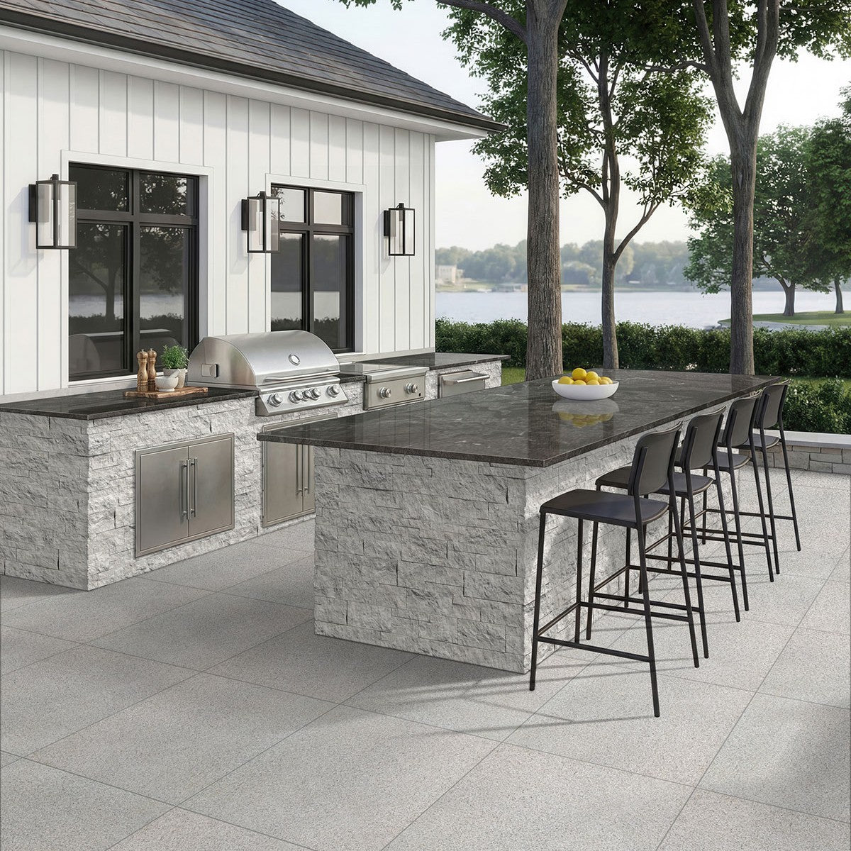 White Mist Granite Pavers shown installed in a finished outdoor or living space