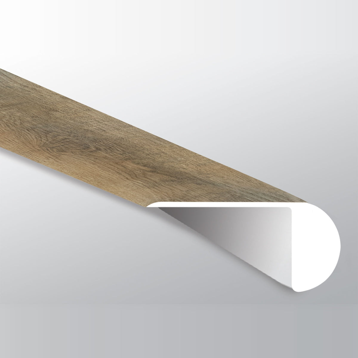 Wilmont Reclaimed Oak round overlapping stair nose trim for glue down luxury vinyl flooring