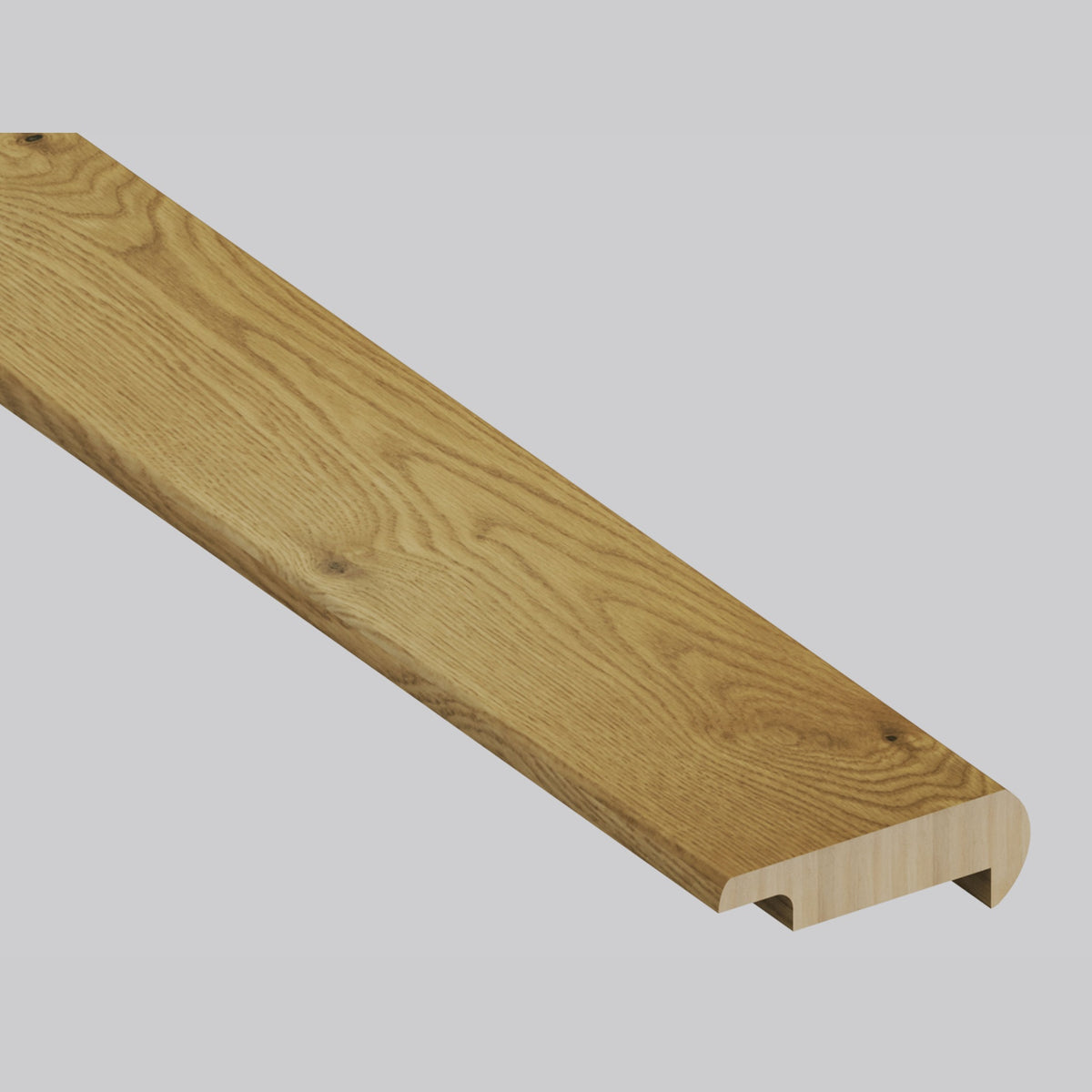 Aura Gold Oak round stair nose trim, matching Woodhills Aura Gold Oak waterproof engineered wood