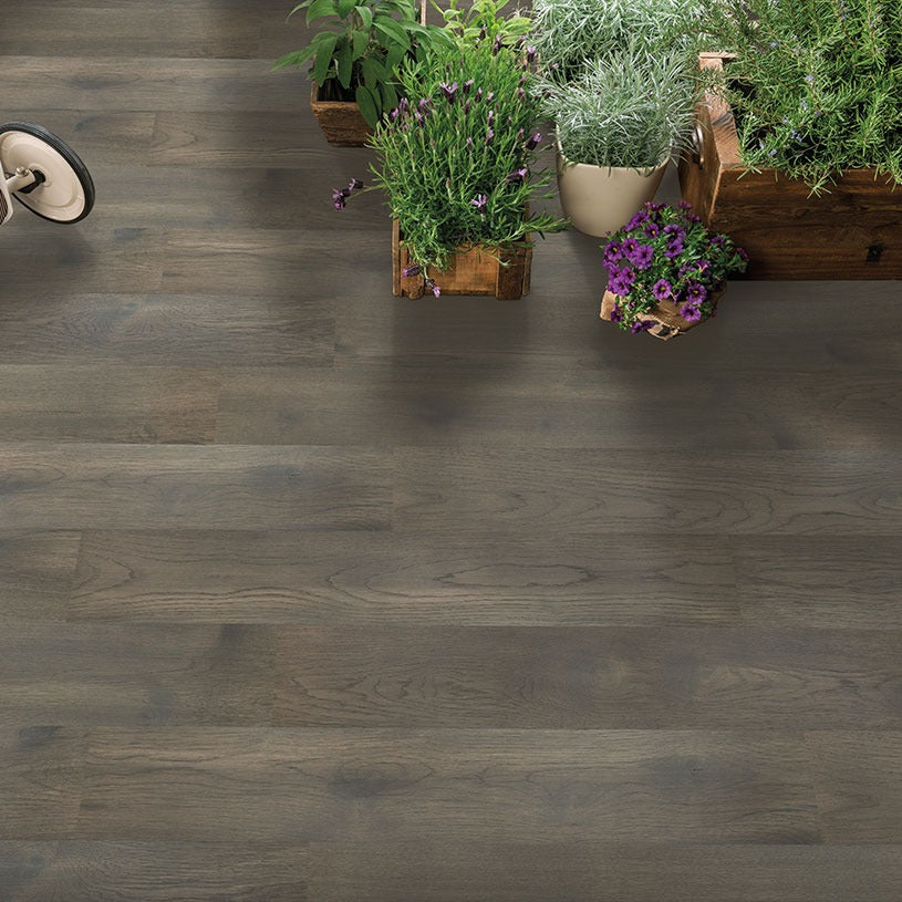 Woodhills Brook Timber Hickory waterproof engineered wood flooring installed in a room