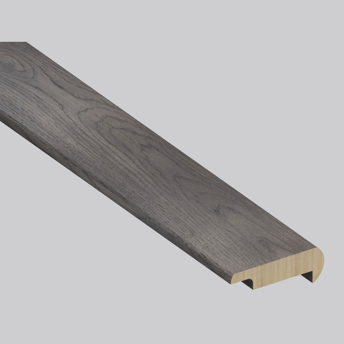 Brook Timber Hickory round stair nose trim, matching Woodhills Brook Timber Hickory waterproof engineered wood