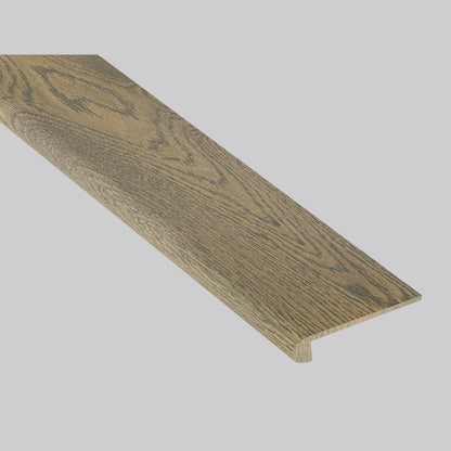 Chestnut Heights Oak square stair tread trim, matching Woodhills Chestnut Heights Oak waterproof engineered wood
