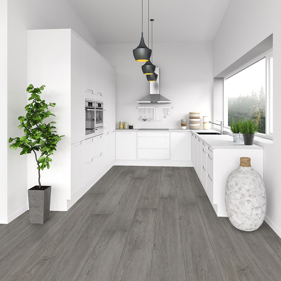 XL Cyrus Grayton SPC rigid core vinyl flooring shown in a furnished room
