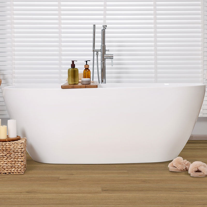 XL Prescott Amber Forrester SPC rigid core vinyl flooring installed in a bathroom