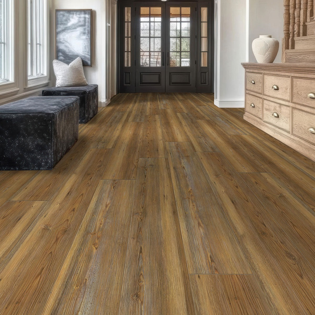 XL Prescott Barnstorm SPC rigid core vinyl flooring installed in a entryway