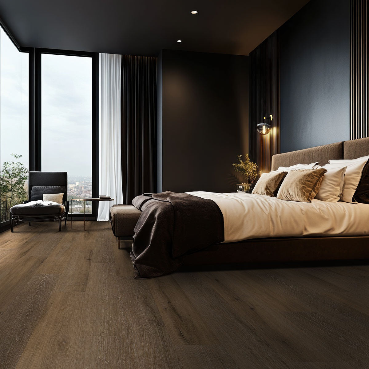 XL Studio Adlar SPC rigid core vinyl flooring installed in a bedroom