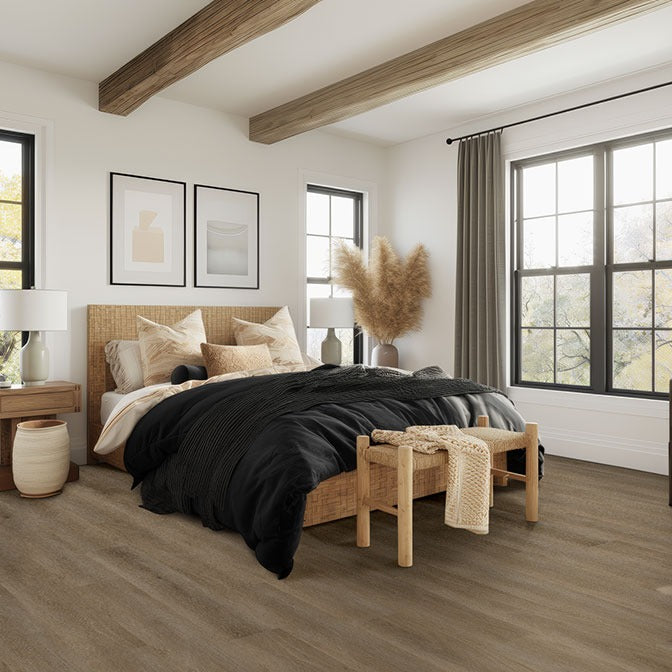 XL Studio Doack SPC rigid core vinyl flooring installed in a bedroom