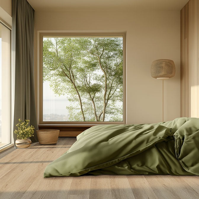 XL Studio Lark SPC rigid core vinyl flooring installed in a bedroom