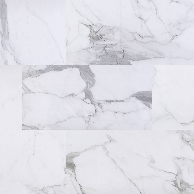 XL Trecento Calacatta Legend SPC rigid core vinyl tile flooring, top down tile view