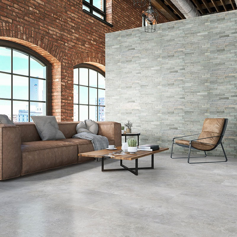 XL Trecento Mountains Gray SPC rigid core vinyl flooring shown in a furnished room