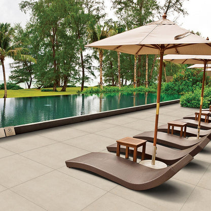 Zement Blanco Arterra Porcelain Pavers shown installed in a finished outdoor or living space