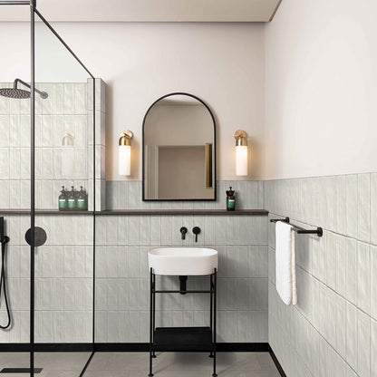 Zest Aloe ceramic tile installed in a bathroom setting