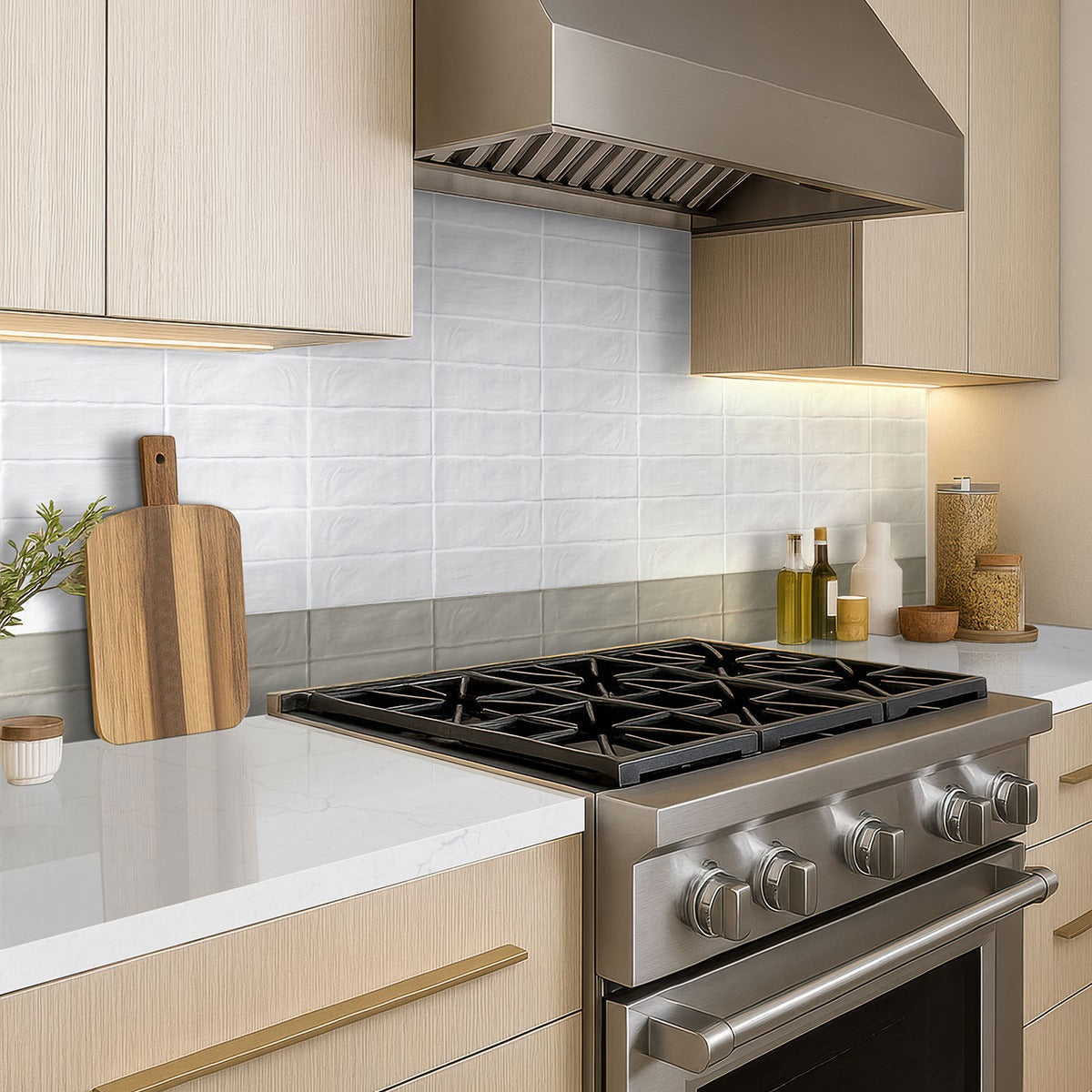 Zest Aloe ceramic tile installed in a kitchen setting, scene 3