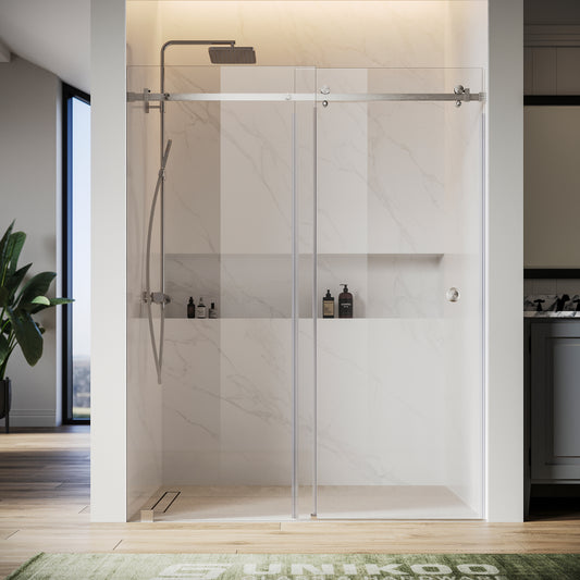 Norah frameless single sliding shower door in 3/8 inch clear tempered glass