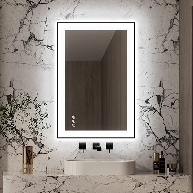 Mavro Fos LED Mirror, framed rectangular LED mirror, wall mounted with anti-fog