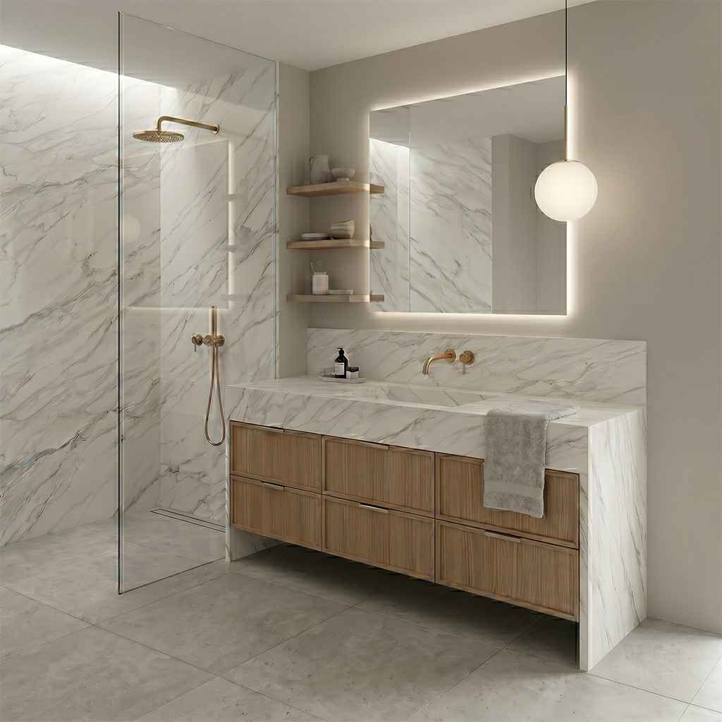 PF-Lumina Calacatta Sienna Printed Surface Quartz Slab