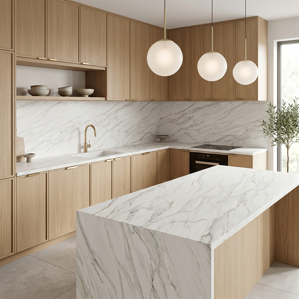 PF-Lumina Calacatta Sienna Printed Surface Quartz Slab