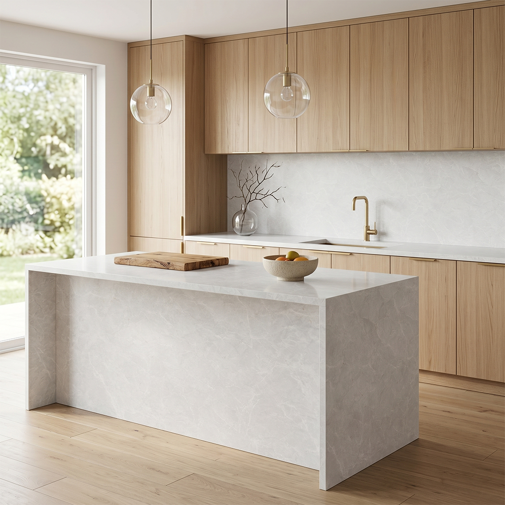 PF-Mimetech Nebula White Printed Surface Quartz Slab