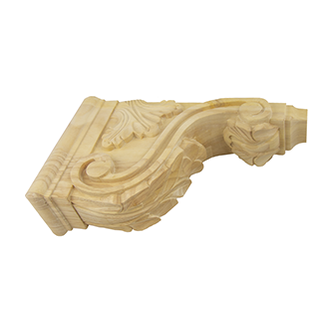 Acanthus Leaf Wood Bar Bracket in unfinished solid wood, 3-1/2 inch x 7-3/4 inch x 13 inch
