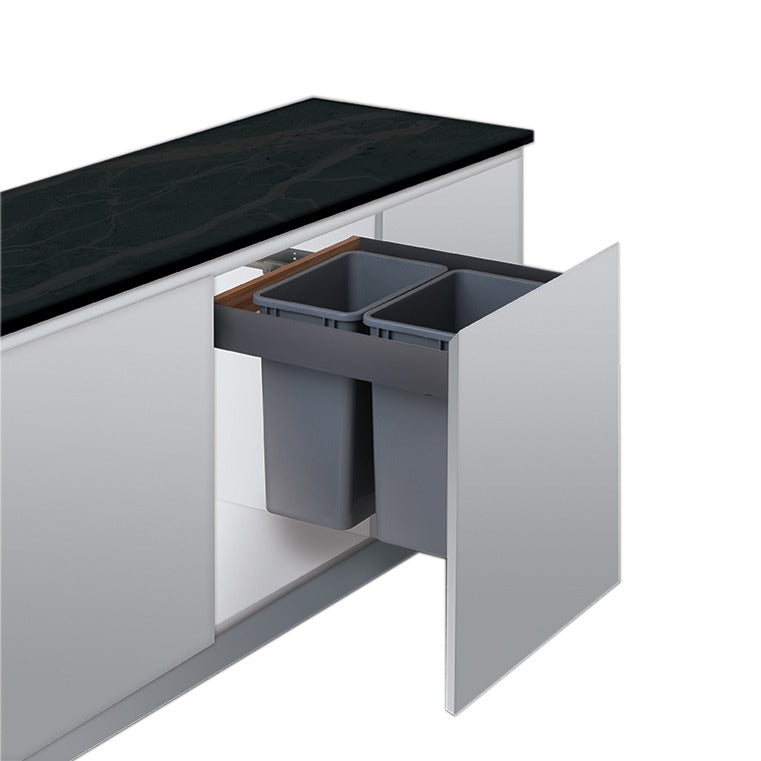 Dalton soft-close top-mount double 35 quart trashcan pullout in Dark Grey for 18 inch to 21 inch cabinets