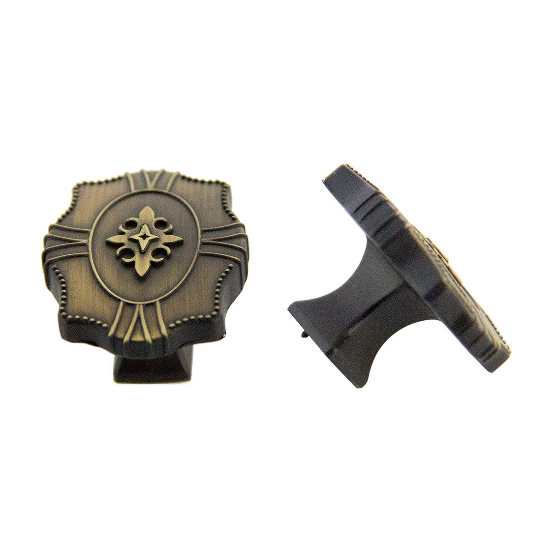 Fleurette knob handle in Antique Satin Brass