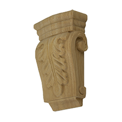 Low Profile Acanthus Leaf Wood Corbel in unfinished solid wood, 3-1/2 inch x 1-1/4 inch x 5-1/2 inch