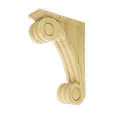 Modern Deco Scroll Wood Bar Bracket in unfinished solid wood, 2-3/4 inch x 8-11/16 inch x 12-5/8 inch
