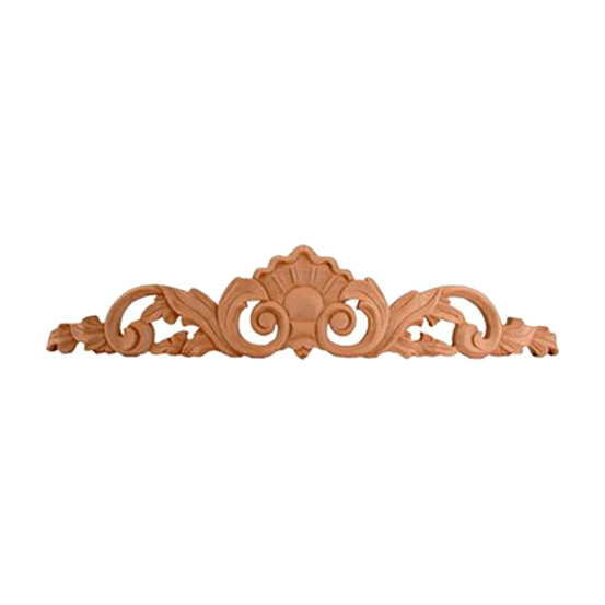 Shell Scroll Hand Carved Wood Onlay in unfinished solid wood, 20 inch x 4 inch x 3/4 inch