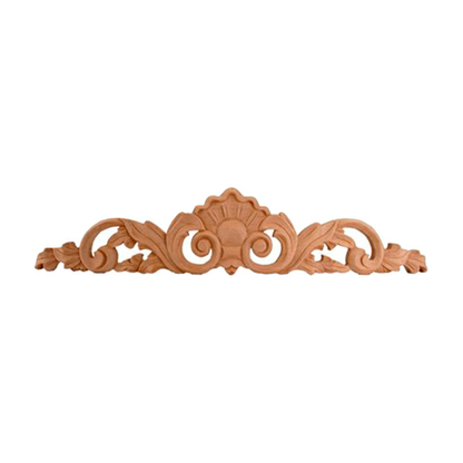 Shell Scroll Hand Carved Wood Onlay in unfinished solid wood, 24 inch x 5 inch x 3/4 inch