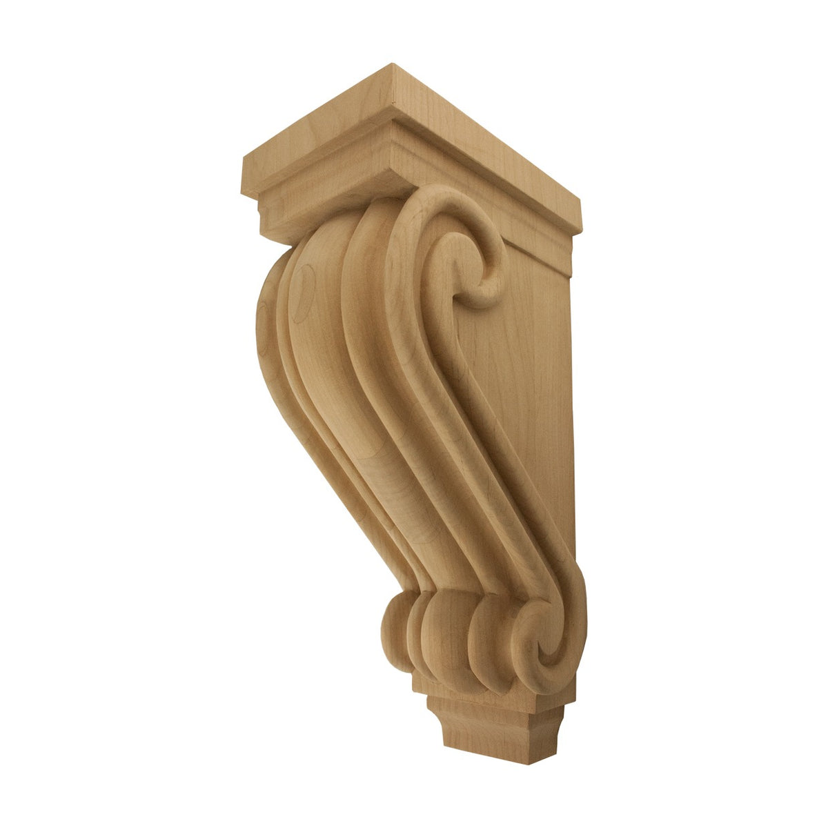 Traditional Scroll Wood Corbel in unfinished solid wood, 4-1/2 inch x 5-1/4 inch x 10 inch, 5 inch x 7 inch x 14 inch