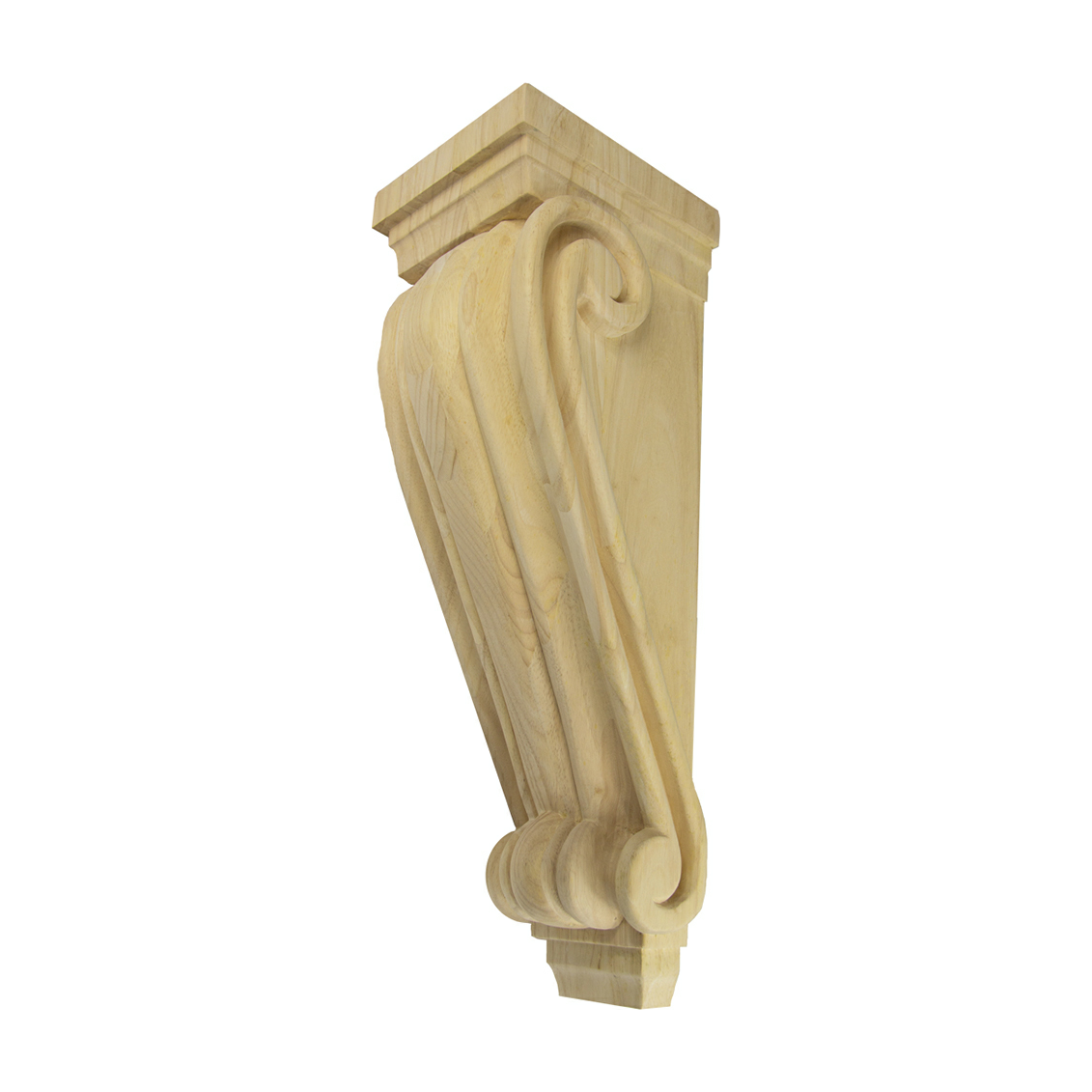 Traditional Scroll Wood Corbel in unfinished solid wood, 6-3/4 inch x 7-1/2 inch x 22 inch