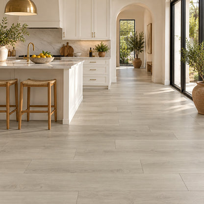 Angel Woods Amarillo Pearl Waterproof Pure SPC™ Max Flooring installed in a kitchen
