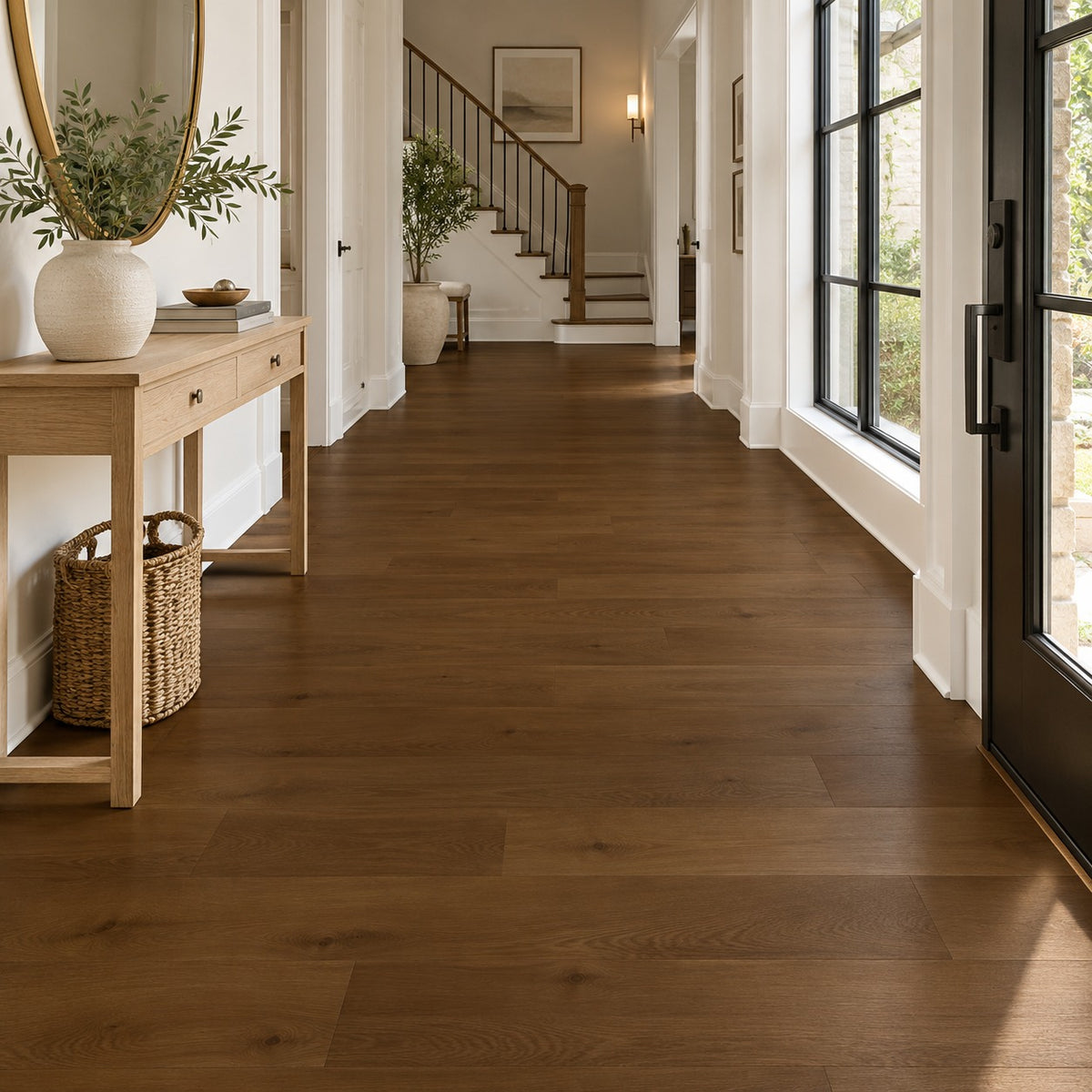 Bridge River Imperial Coffee Waterproof Pure SPC™ Max Flooring installed in an entryway