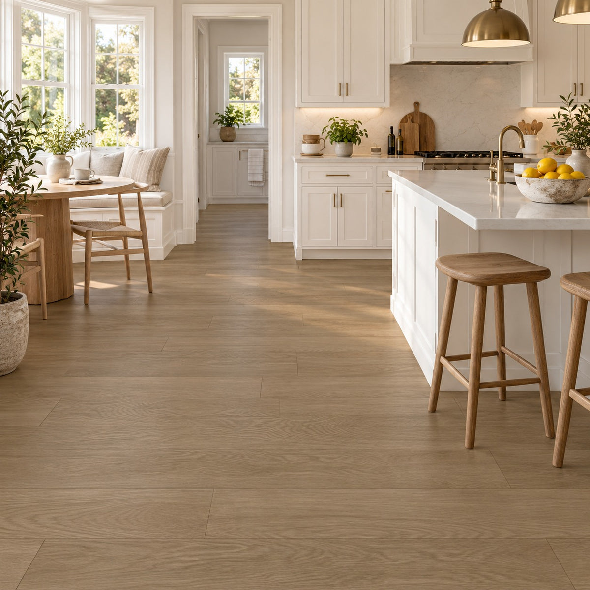 Bridge River Oasis Eggshell Waterproof Pure SPC™ Max Flooring installed in a kitchen