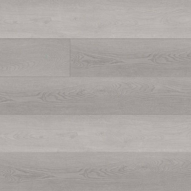 Cliffs XL Bay Laurel waterproof SPC vinyl plank flooring, cool pale gray oak look, boardwalk plank embossed surface, plank texture top-down view
