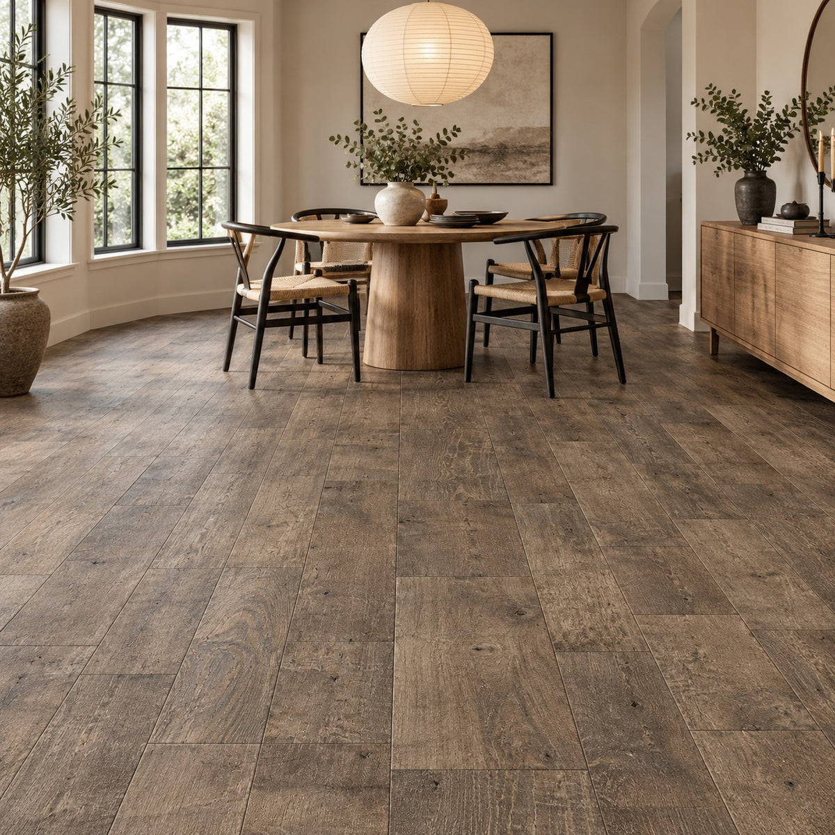 Cliffs XL Mulberry Oak Waterproof Designer Pro SPC Flooring installed in a dining room