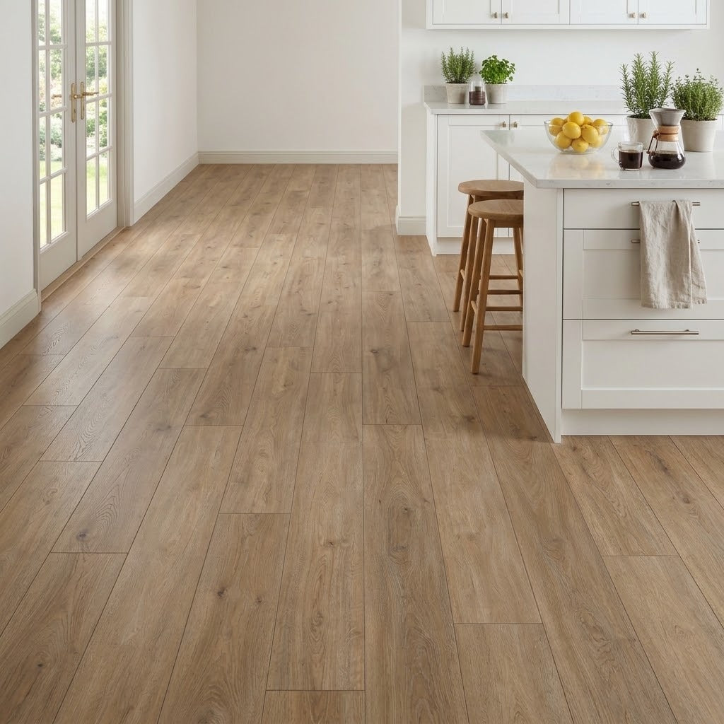 Creek Baltic Brown Waterproof Designer Pro SPC Flooring installed in a kitchen