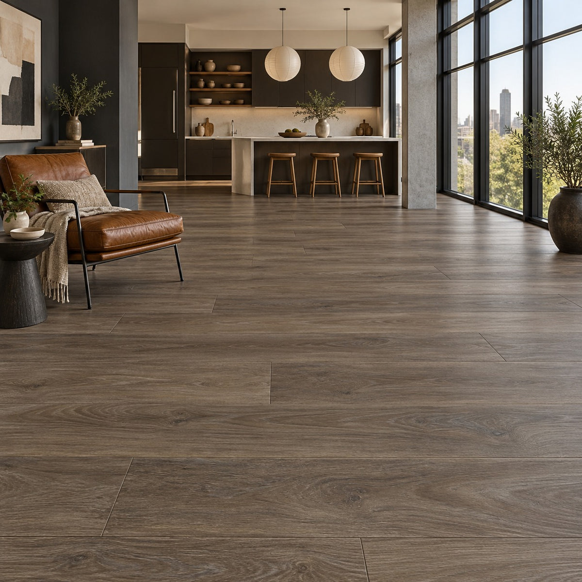 Creek River Grey Waterproof Designer Pro SPC Flooring installed in a loft