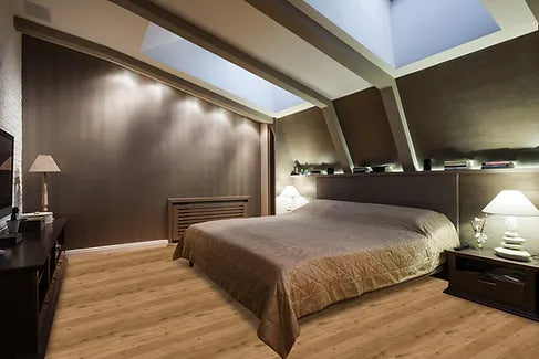 Malta Islands Colorado Gold laminate flooring, matte wood look, EIR surface, beveled edges, 48 by 8 inch planks