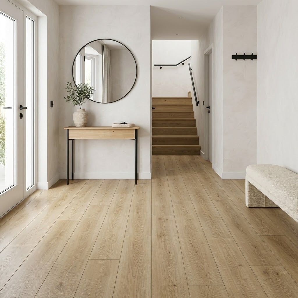 North Forest Verona Light Water Resistant Laminate Flooring installed in an entryway